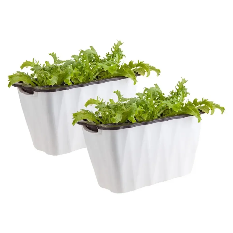 Set of 2 x 35cm White Rectangular Outdoor Planter