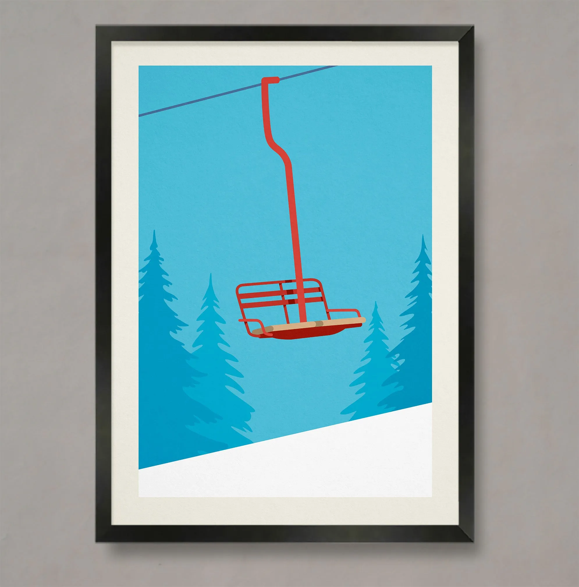 Set of 3 unframed minimalistic ski lift prints, Set of 3 unframed ski lift posters