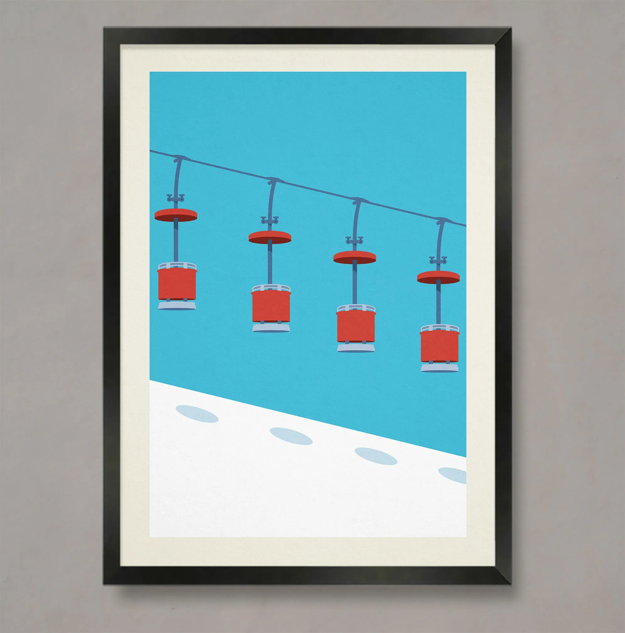 Set of 3 unframed minimalistic ski lift prints, Set of 3 unframed ski lift posters