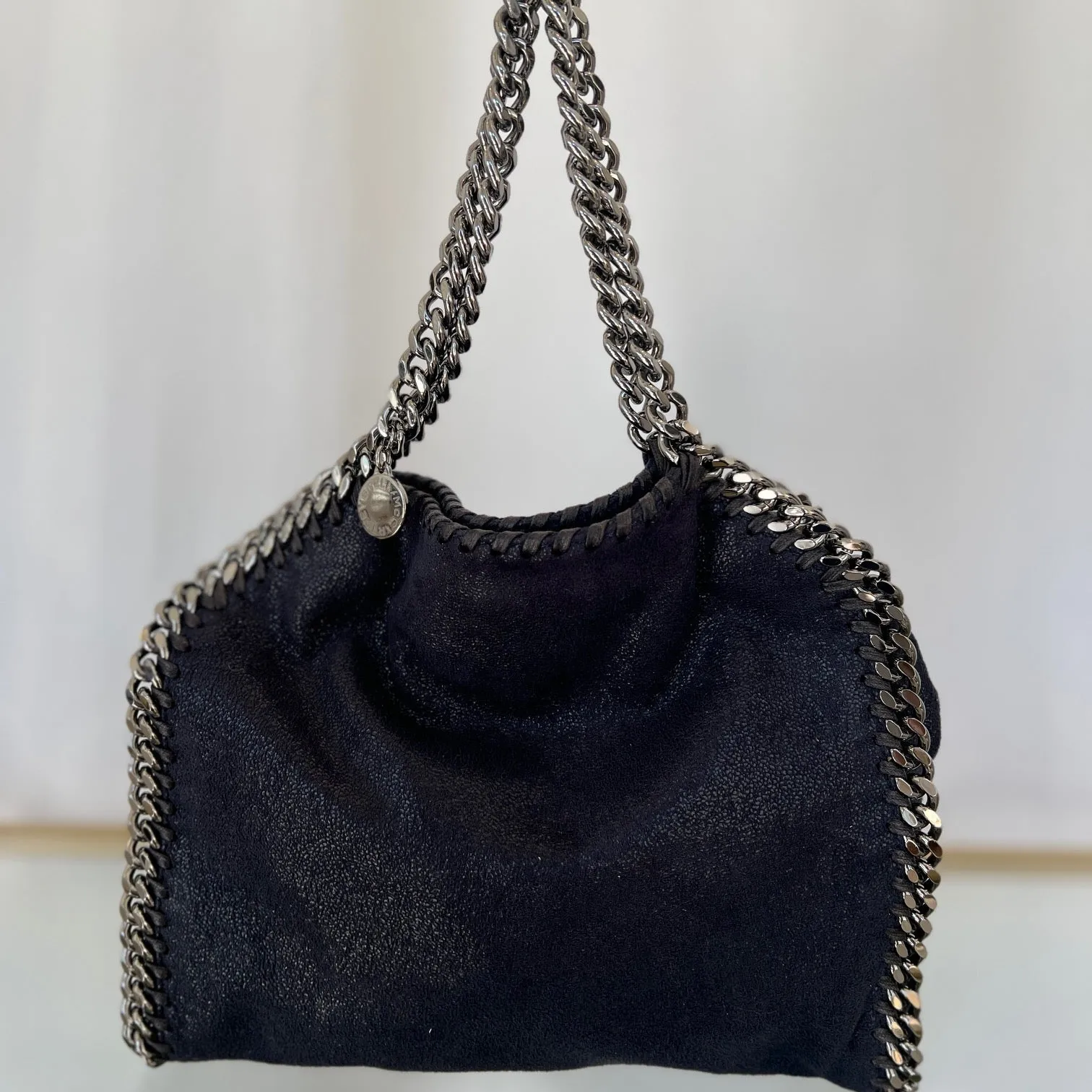 STELLA MCCARTNEY Dark Blue Mini Falabella Metallic Chain Tote Bag