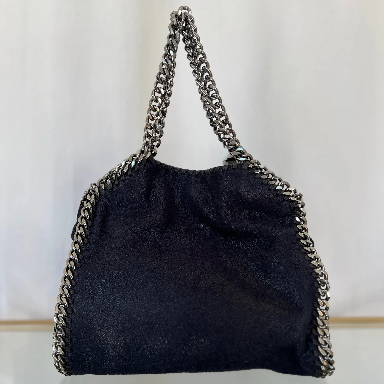 STELLA MCCARTNEY Dark Blue Mini Falabella Metallic Chain Tote Bag