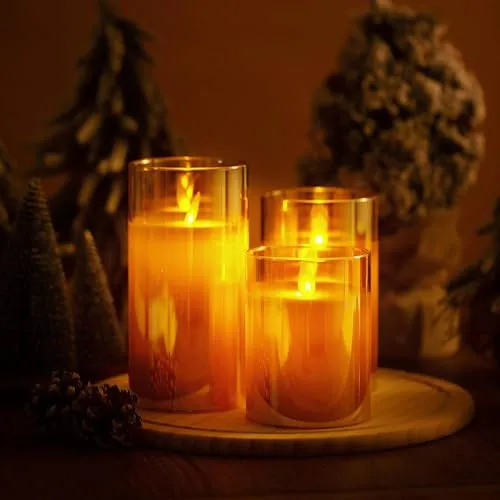 The Decor Affair 3 Pcs Battery-Powered Flameless Candles Set with Remote Timer, Authentic Real Wax, and Hypnotic Dancing Faux Wick