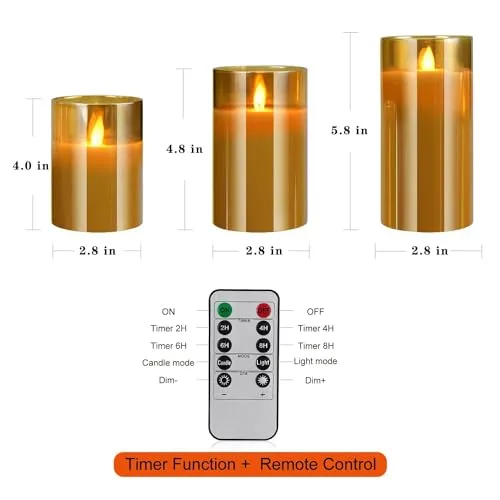 The Decor Affair 3 Pcs Battery-Powered Flameless Candles Set with Remote Timer, Authentic Real Wax, and Hypnotic Dancing Faux Wick