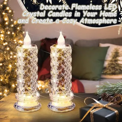 The Decor Affair 8 Pcs Rose Shadow Flameless Candles 2.5 x 7 Inches - Flickering LED Crystal Pillar Candles with Batteries Included - Perfect for Creating a Romantic Atmosphere