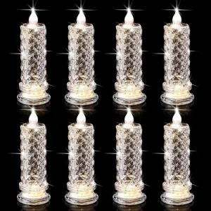 The Decor Affair 8 Pcs Rose Shadow Flameless Candles 2.5 x 7 Inches - Flickering LED Crystal Pillar Candles with Batteries Included - Perfect for Creating a Romantic Atmosphere