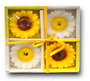 The Decor Affair Set of 4 Beautiful Sun Flower Shape Wax Floating Candles - Multicolour Flowers, Ideal for Home Decor, Diwali Gift, and New Year Gifts. (Yellow and White)