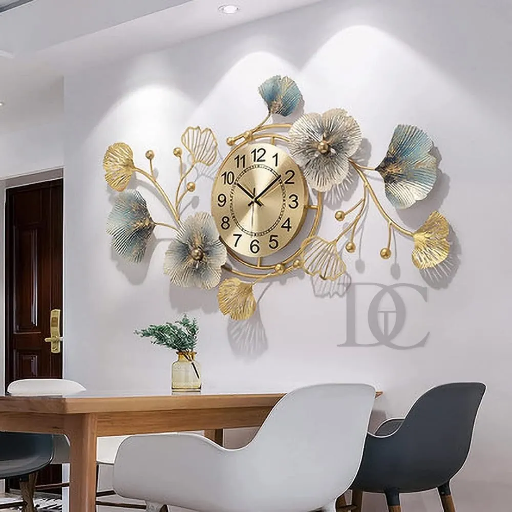 The Decor Company Metal Wall Clock-Floral Design With Silent Sweep Machine-Ideal Home Decor Items & Wall Decoration Items For Living Room/Bedroom/Dining Hall/Office/Cafes/Hotels-Analog,94 Cm,Blue