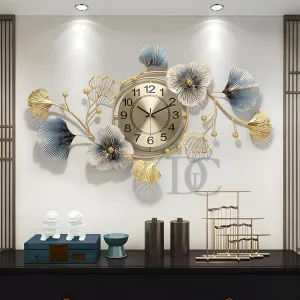 The Decor Company Metal Wall Clock-Floral Design With Silent Sweep Machine-Ideal Home Decor Items & Wall Decoration Items For Living Room/Bedroom/Dining Hall/Office/Cafes/Hotels-Analog,94 Cm,Blue