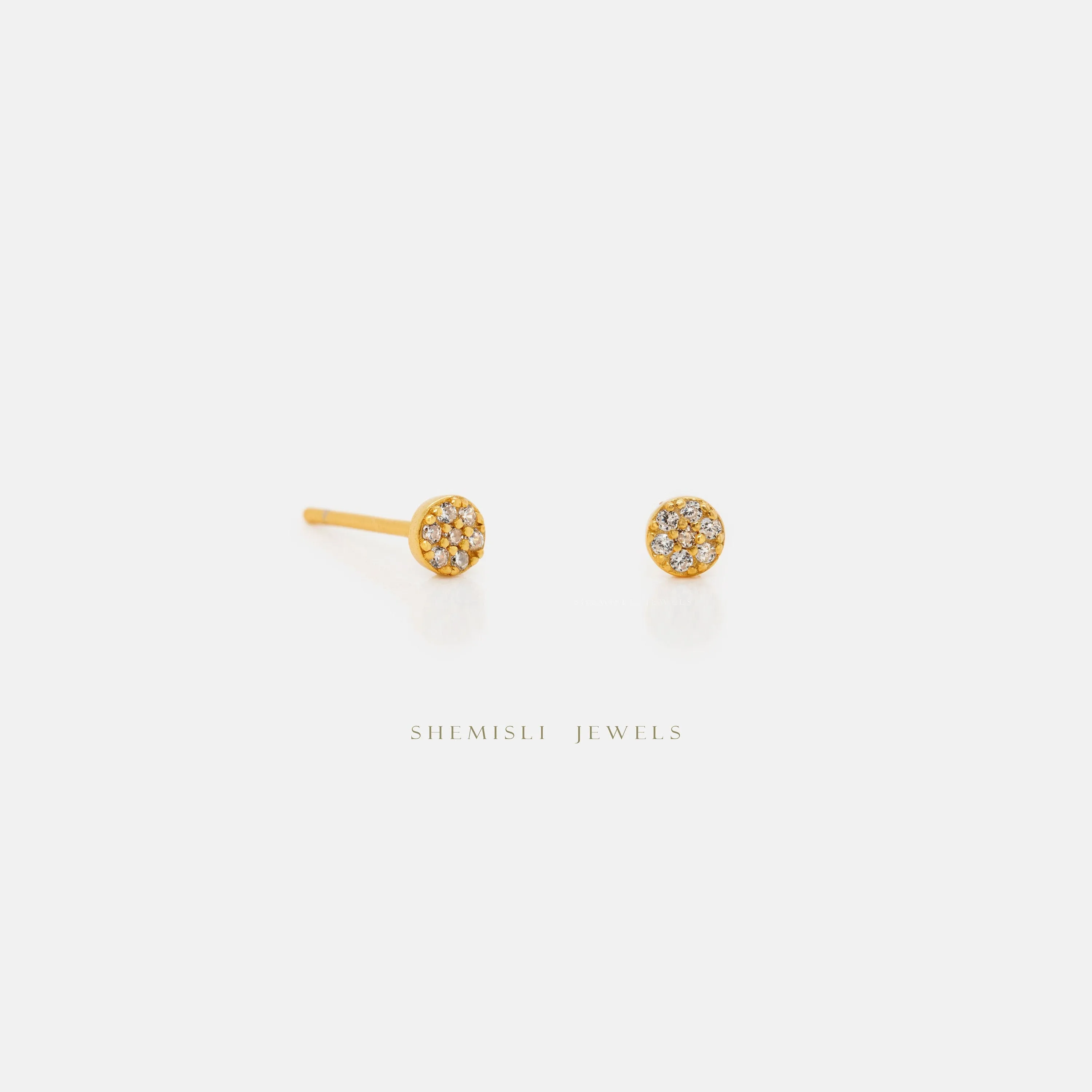 Tiny Paved Circle Studs, Dainty Round CZ Earrings, Unisex, Gold, Silver SHEMISLI - SS219