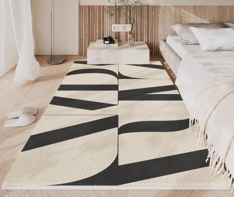 Ultra Modern Rugs for Living Room, Geometric Contemporary Rugs Next to Bed, Black Contemporary Modern Rugs, Modern Rugs for Dining Room