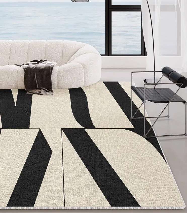 Ultra Modern Rugs for Living Room, Geometric Contemporary Rugs Next to Bed, Black Contemporary Modern Rugs, Modern Rugs for Dining Room