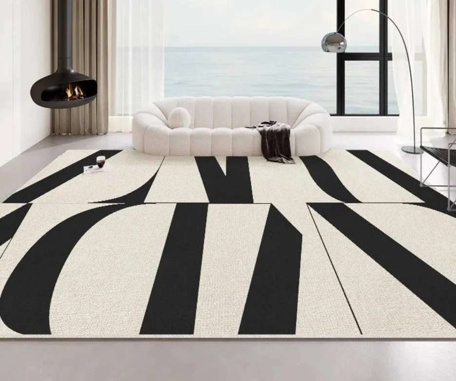 Ultra Modern Rugs for Living Room, Geometric Contemporary Rugs Next to Bed, Black Contemporary Modern Rugs, Modern Rugs for Dining Room