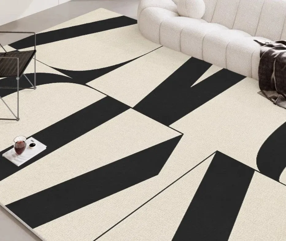 Ultra Modern Rugs for Living Room, Geometric Contemporary Rugs Next to Bed, Black Contemporary Modern Rugs, Modern Rugs for Dining Room