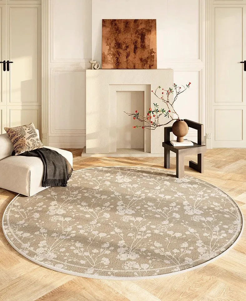 Uniqe Modern Area Rugs for Bedroom, Circular Modern Rugs for Living Room, Flower Pattern Round Carpets under Coffee Table, Contemporary Round Rugs for Dining Room