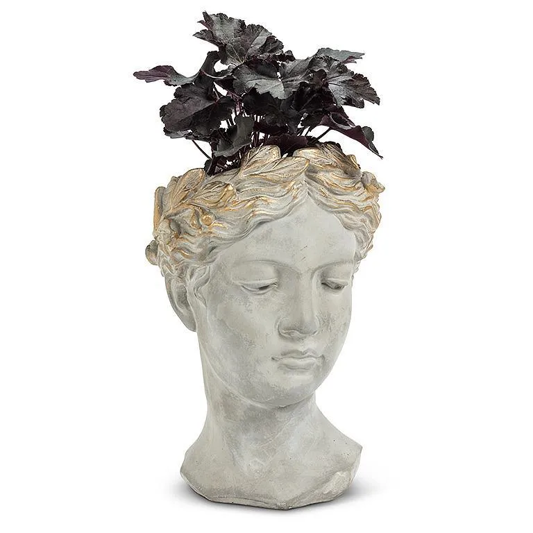 Woman Head Planter with Gold Detailing  - Large