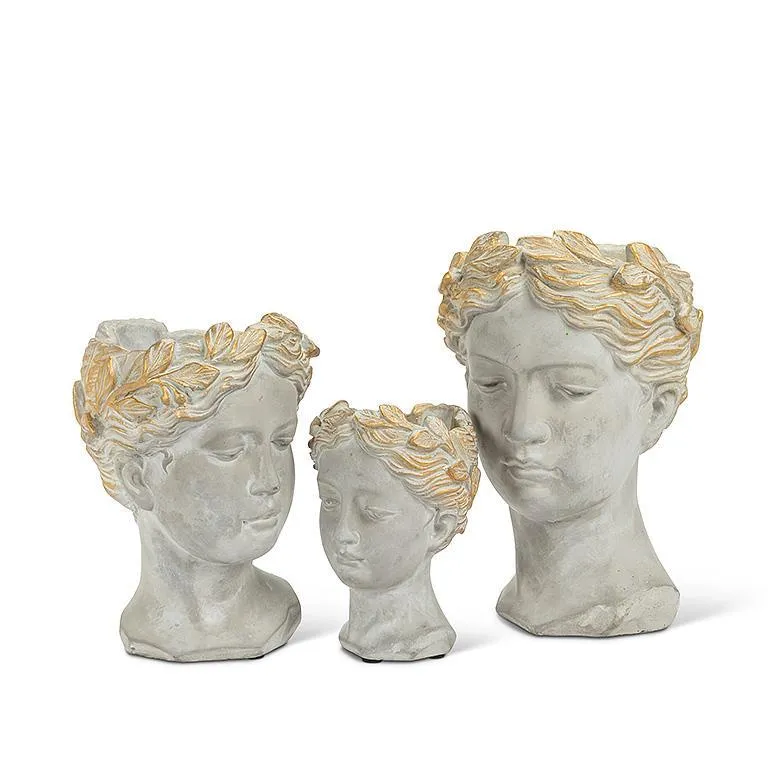 Woman Head Planter with Gold Detailing  - Large