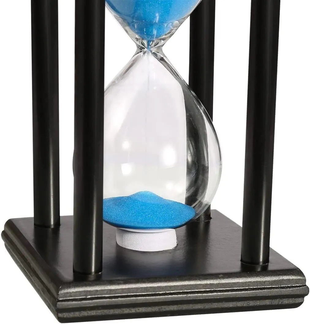 Wood Hourglass 30 Minute, Black Wooden Stand Sand Timer Clock with Blue Sand Watch 30 Min, Large One Hour Glass Sandglass for Home, Desk, Office Decoration