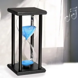 Wood Hourglass 30 Minute, Black Wooden Stand Sand Timer Clock with Blue Sand Watch 30 Min, Large One Hour Glass Sandglass for Home, Desk, Office Decoration