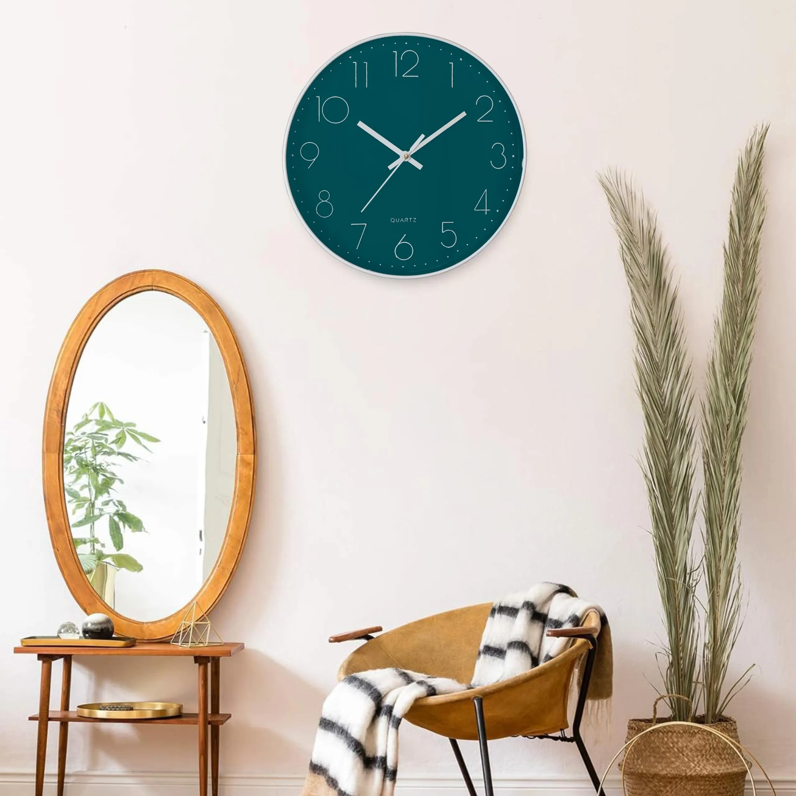 Zoliva Wall Clock 12" Silent Quartz Decorative Latest Wall Clock Non-Ticking Classic Clock Battery Operated Round Easy to Read for Room/Home/Kitchen/Bedroom/Office/School (Dark Green)